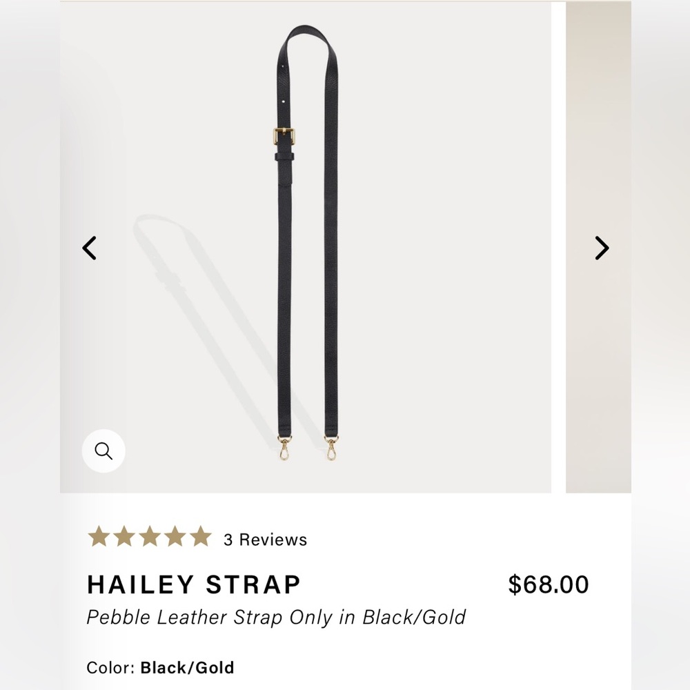 NWT Bandolier Hailey pebble leather strap only in black and gold